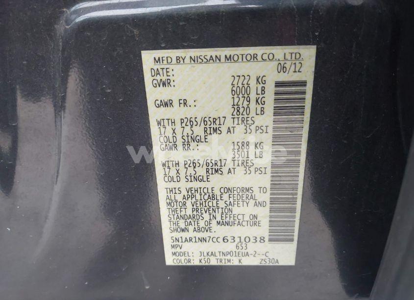 Photo 9 of 2012 Nissan Pathfinder SV (VIN 5N1AR1NN7CC631038)