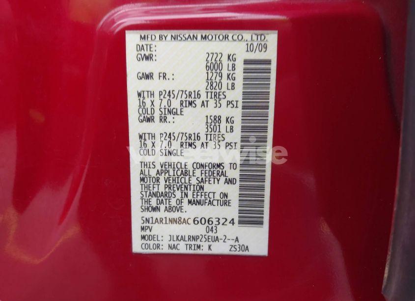 Photo 9 of 2010 Nissan Pathfinder S FE+ (VIN 5N1AR1NN8AC606324)