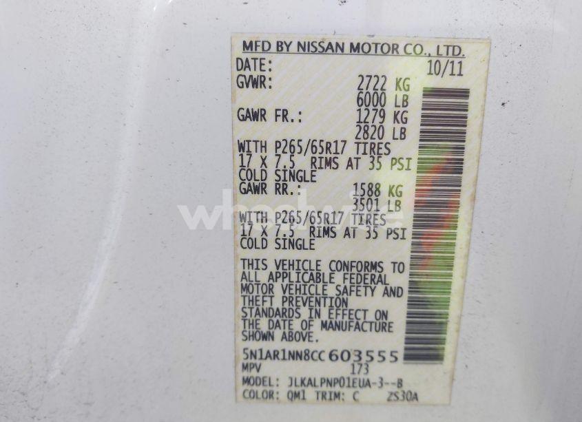 Photo 9 of 2012 Nissan Pathfinder SILVER (VIN 5N1AR1NN8CC603555)