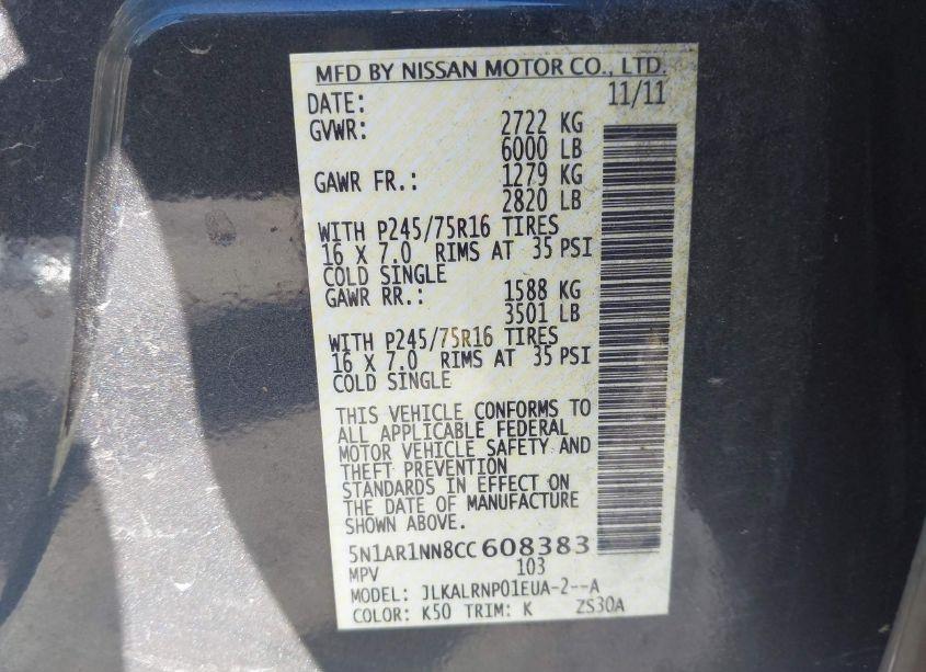 Photo 9 of 2012 Nissan Pathfinder S (VIN 5N1AR1NN8CC608383)