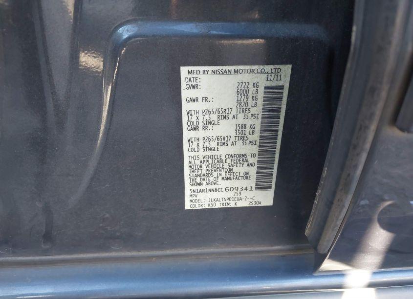 Photo 9 of 2012 Nissan Pathfinder SV (VIN 5N1AR1NN8CC609341)