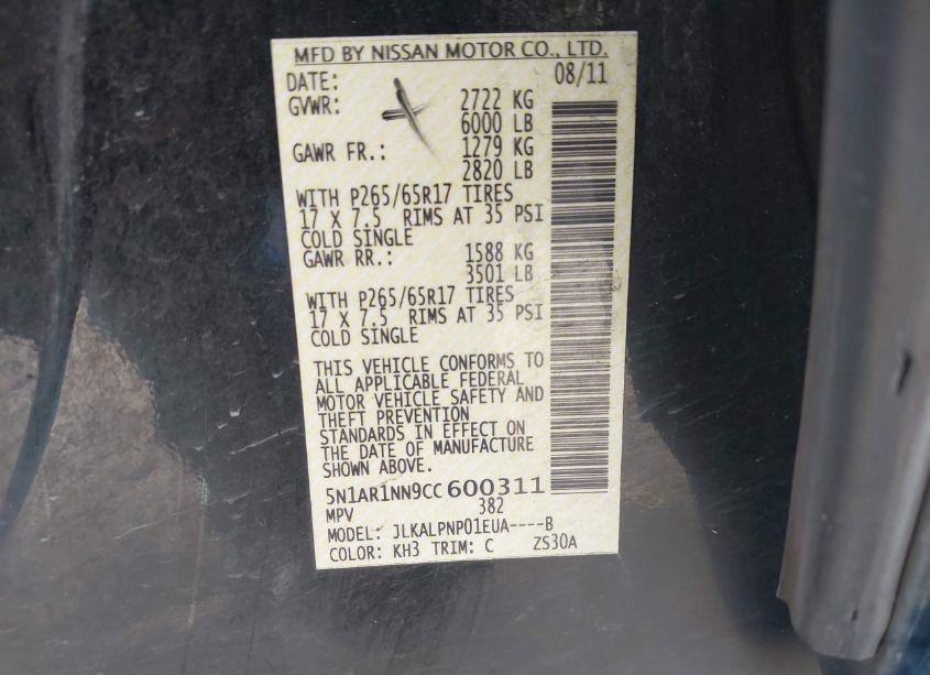 Photo 9 of 2012 Nissan Pathfinder SILVER (VIN 5N1AR1NN9CC600311)