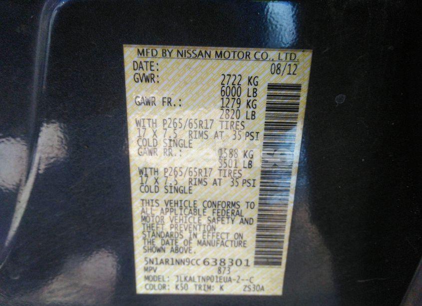 Photo 9 of 2012 Nissan Pathfinder SV (VIN 5N1AR1NN9CC638301)