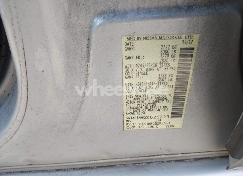 Photo 9 of 2012 Nissan Pathfinder S (VIN 5N1AR1NNXCC626223)