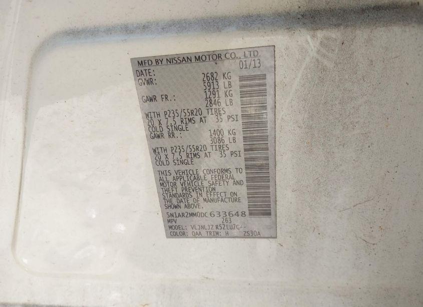 Photo 9 of 2013 Nissan Pathfinder PLATINUM (VIN 5N1AR2MM0DC633648)