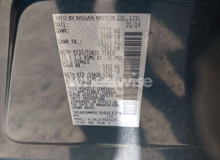 Photo 9 of 2014 Nissan Pathfinder PLATINUM (VIN 5N1AR2MM0EC660379)