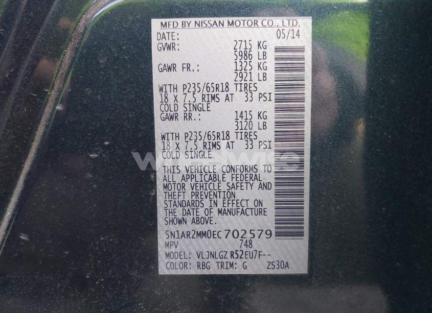 Photo 9 of 2014 Nissan Pathfinder SL (VIN 5N1AR2MM0EC702579)