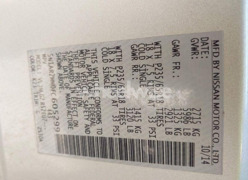 Photo 9 of 2015 Nissan Pathfinder SL (VIN 5N1AR2MM0FC605299)