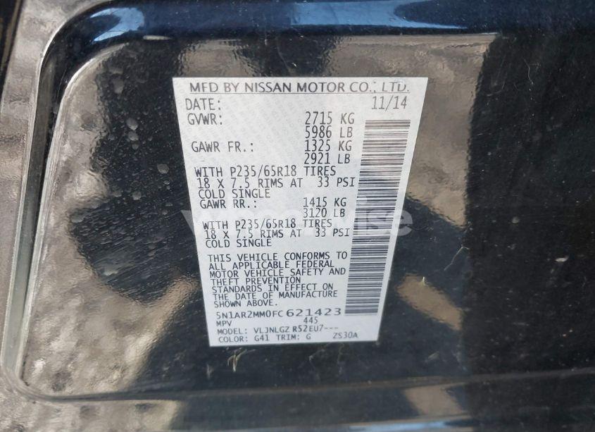 Photo 9 of 2015 Nissan Pathfinder SL (VIN 5N1AR2MM0FC621423)