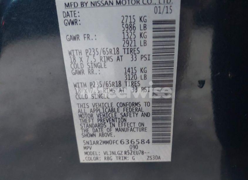 Photo 9 of 2015 Nissan Pathfinder SL (VIN 5N1AR2MM0FC636584)