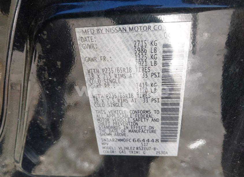 Photo 9 of 2015 Nissan Pathfinder PLATINUM/S/SL/SV (VIN 5N1AR2MM0FC664448)