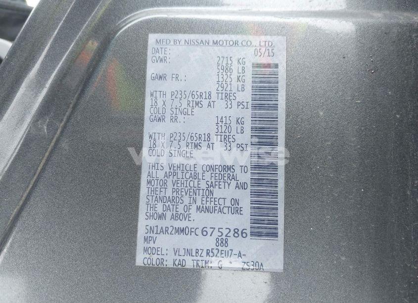 Photo 9 of 2015 Nissan Pathfinder S (VIN 5N1AR2MM0FC675286)