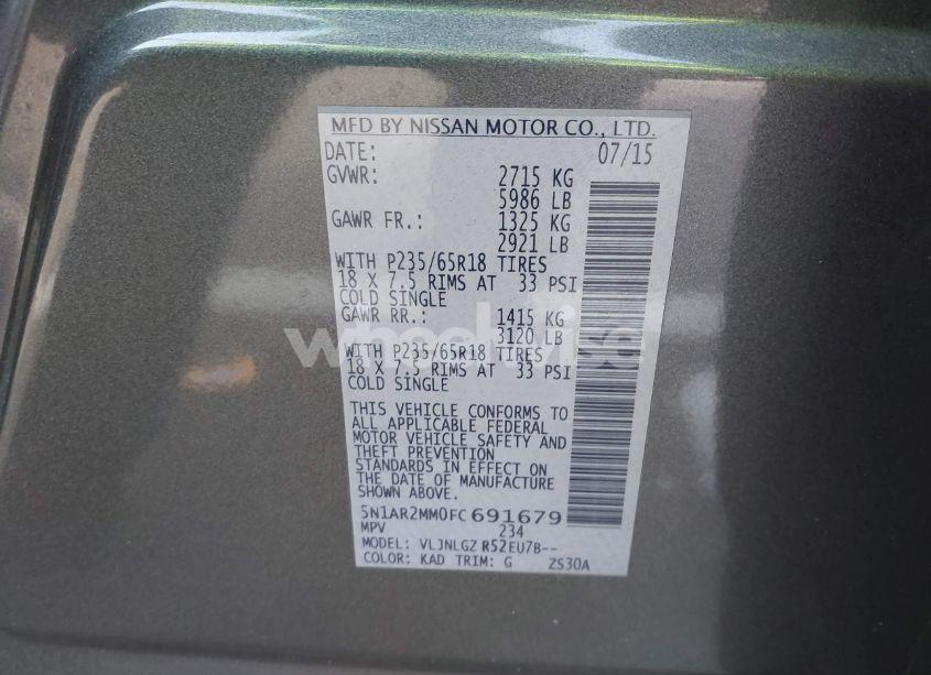 Photo 9 of 2015 Nissan Pathfinder SL (VIN 5N1AR2MM0FC691679)