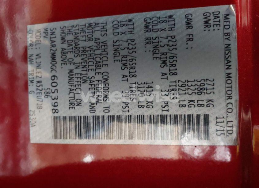 Photo 9 of 2016 Nissan Pathfinder SV (VIN 5N1AR2MM0GC605398)