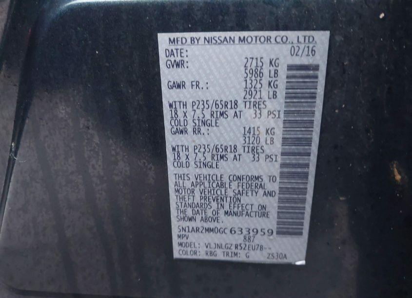 Photo 9 of 2016 Nissan Pathfinder SL (VIN 5N1AR2MM0GC633959)