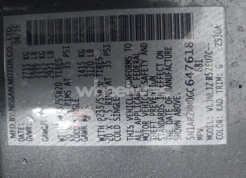 Photo 9 of 2016 Nissan Pathfinder PLATINUM/S/SL/SV (VIN 5N1AR2MM0GC647618)