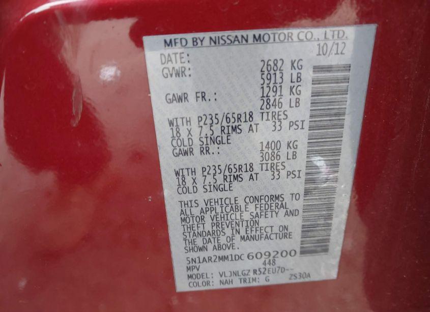 Photo 9 of 2013 Nissan Pathfinder SL (VIN 5N1AR2MM1DC609200)