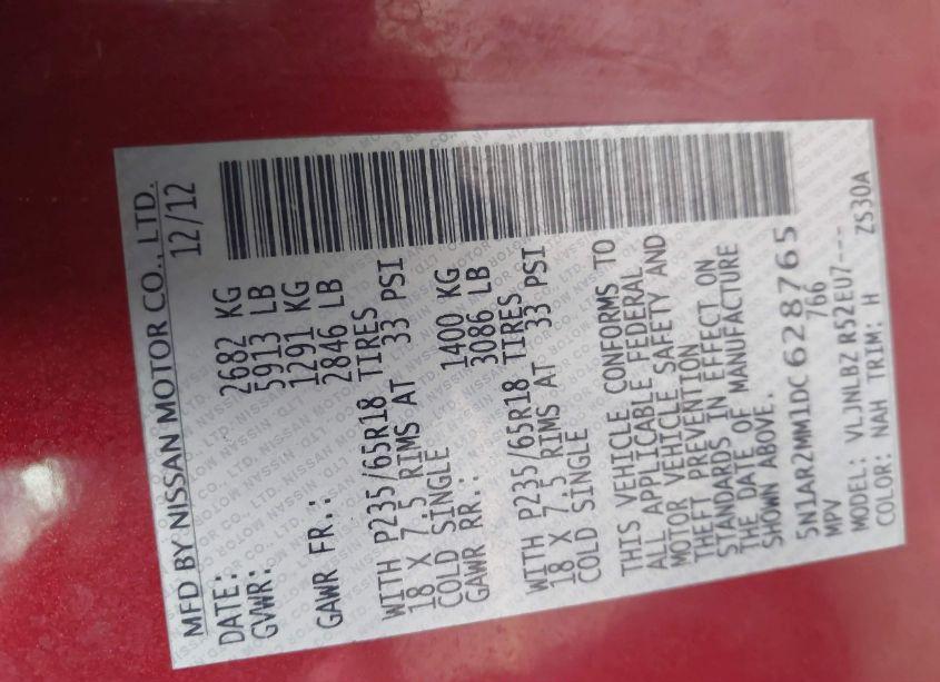 Photo 9 of 2013 Nissan Pathfinder S (VIN 5N1AR2MM1DC628765)