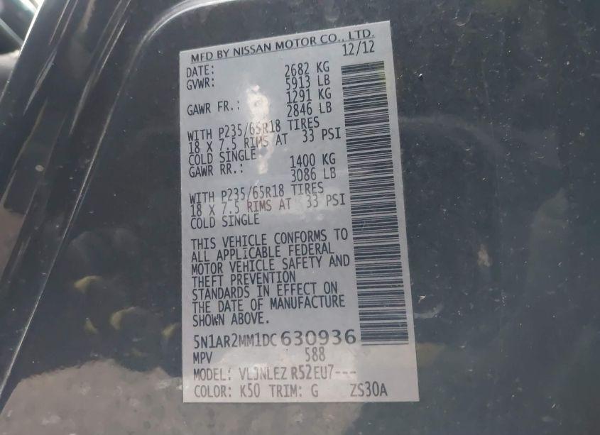 Photo 9 of 2013 Nissan Pathfinder SV (VIN 5N1AR2MM1DC630936)