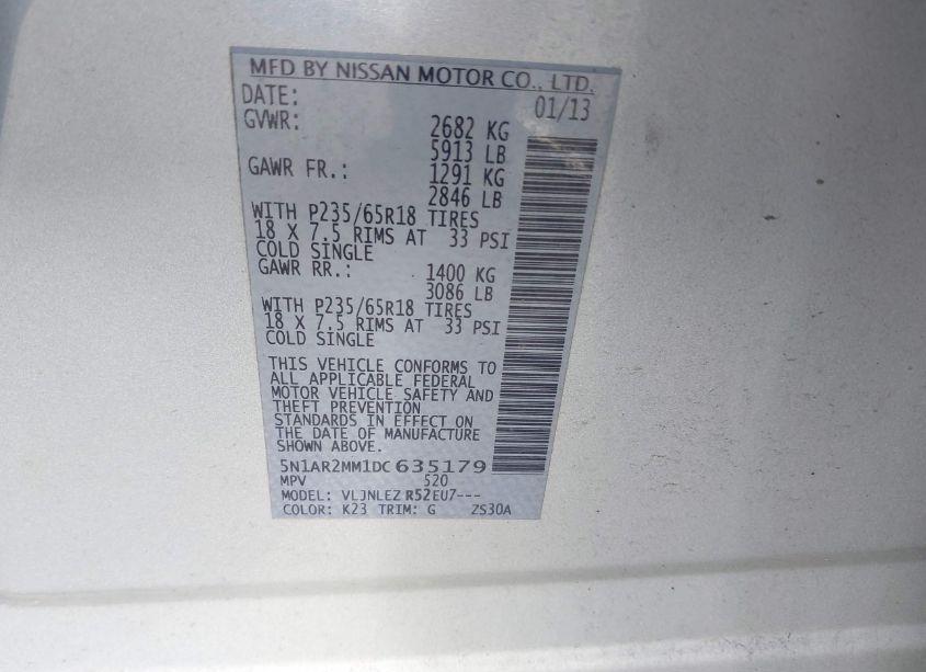 Photo 9 of 2013 Nissan Pathfinder SV (VIN 5N1AR2MM1DC635179)