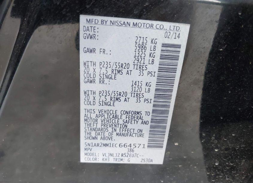 Photo 9 of 2014 Nissan Pathfinder PLATINUM (VIN 5N1AR2MM1EC664571)