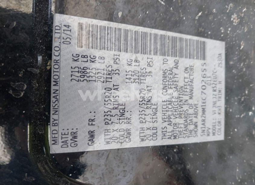 Photo 9 of 2014 Nissan Pathfinder PLATINUM (VIN 5N1AR2MM1EC702655)