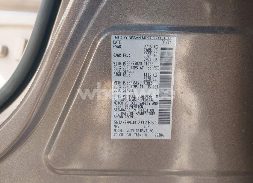 Photo 9 of 2014 Nissan Pathfinder PLATINUM (VIN 5N1AR2MM1EC702851)