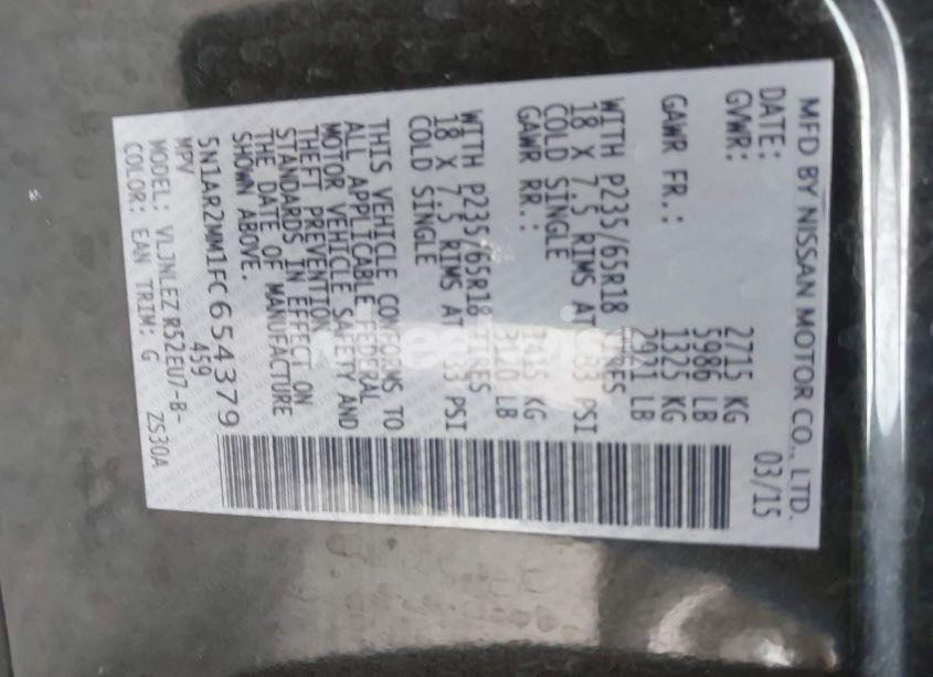 Photo 9 of 2015 Nissan Pathfinder PLATINUM/S/SL/SV (VIN 5N1AR2MM1FC654379)