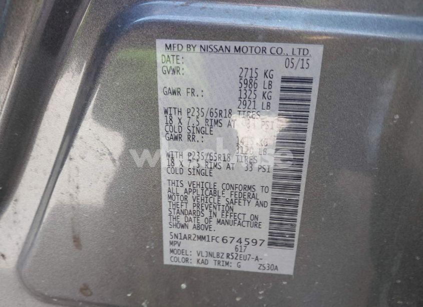 Photo 9 of 2015 Nissan Pathfinder S (VIN 5N1AR2MM1FC674597)