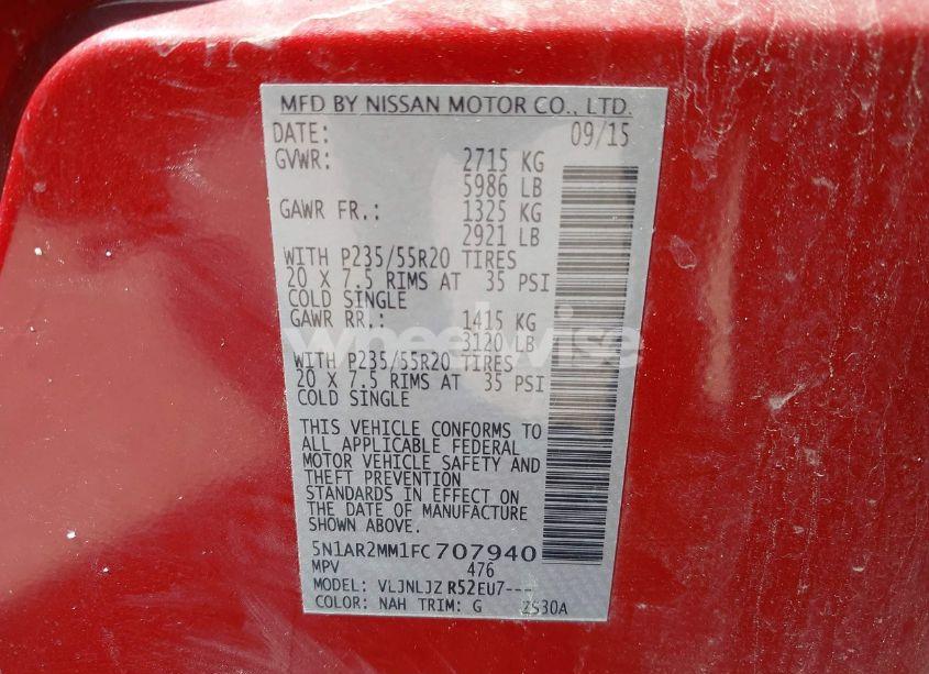 Photo 9 of 2015 Nissan Pathfinder PLATINUM (VIN 5N1AR2MM1FC707940)