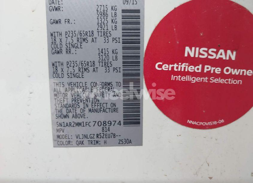 Photo 9 of 2015 Nissan Pathfinder SL (VIN 5N1AR2MM1FC708974)