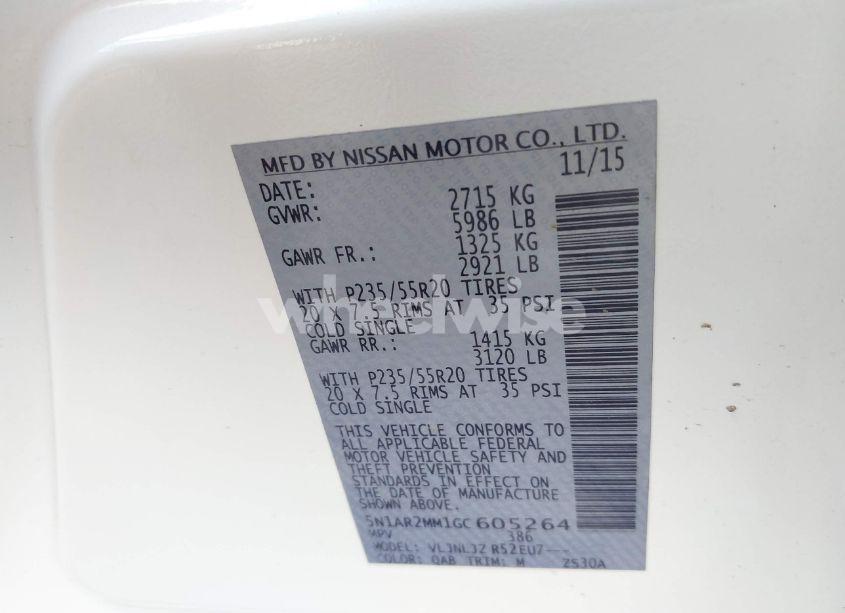 Photo 9 of 2016 Nissan Pathfinder PLATINUM (VIN 5N1AR2MM1GC605264)