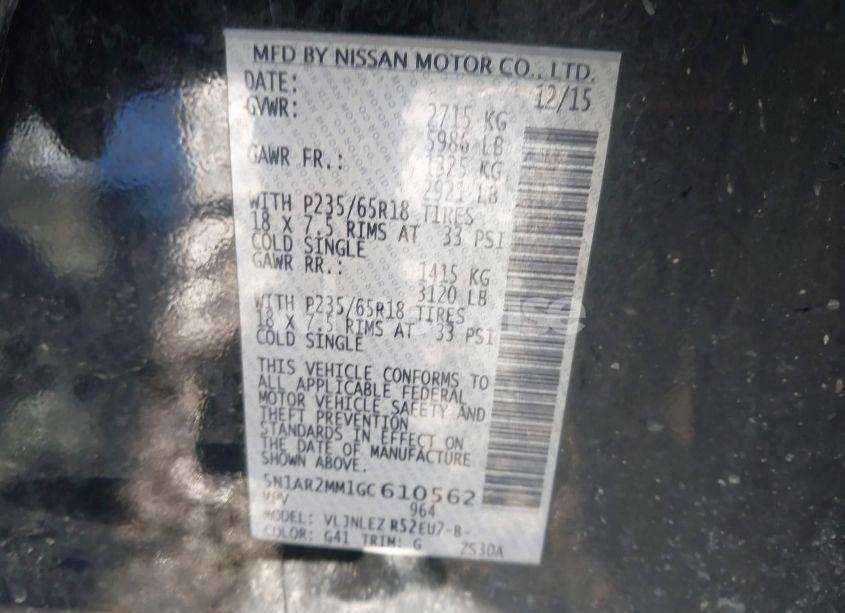 Photo 9 of 2016 Nissan Pathfinder PLATINUM/S/SL/SV (VIN 5N1AR2MM1GC610562)