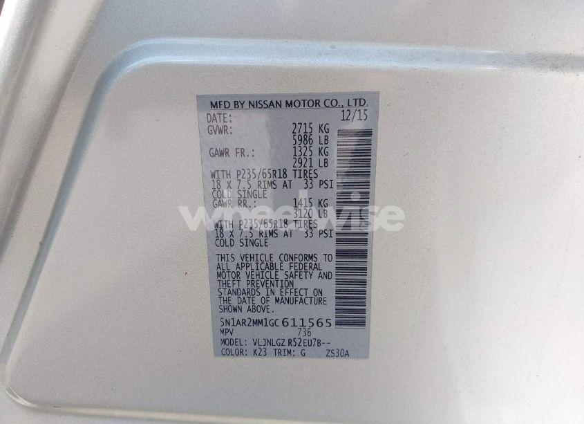 Photo 9 of 2016 Nissan Pathfinder SL (VIN 5N1AR2MM1GC611565)