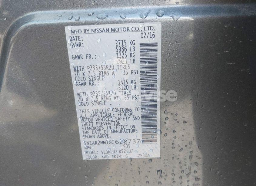 Photo 9 of 2016 Nissan Pathfinder PLATINUM/S/SL/SV (VIN 5N1AR2MM1GC628737)