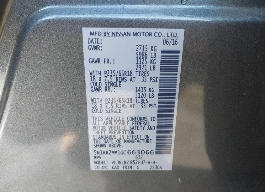 Photo 9 of 2016 Nissan Pathfinder S (VIN 5N1AR2MM1GC663066)