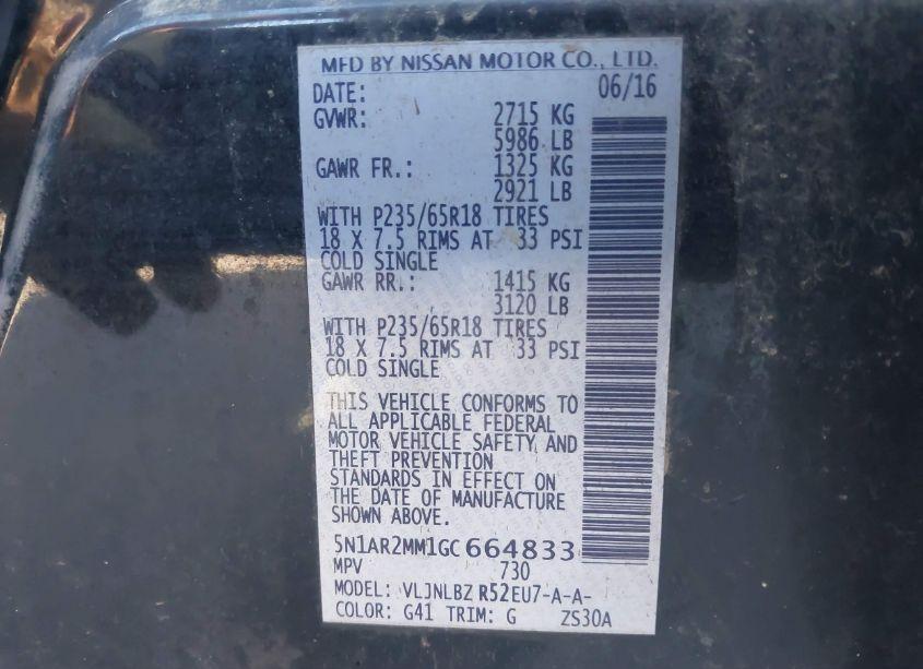 Photo 9 of 2016 Nissan Pathfinder S (VIN 5N1AR2MM1GC664833)