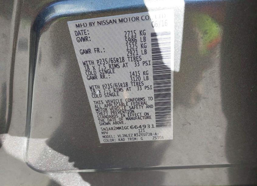 Photo 9 of 2016 Nissan Pathfinder SV (VIN 5N1AR2MM1GC664931)