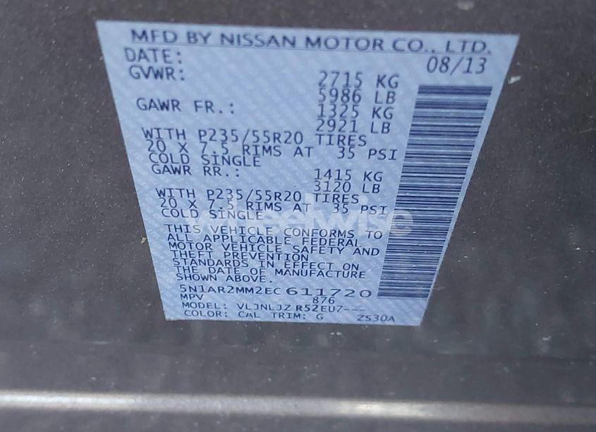 Photo 9 of 2014 Nissan Pathfinder PLATINUM (VIN 5N1AR2MM2EC611720)