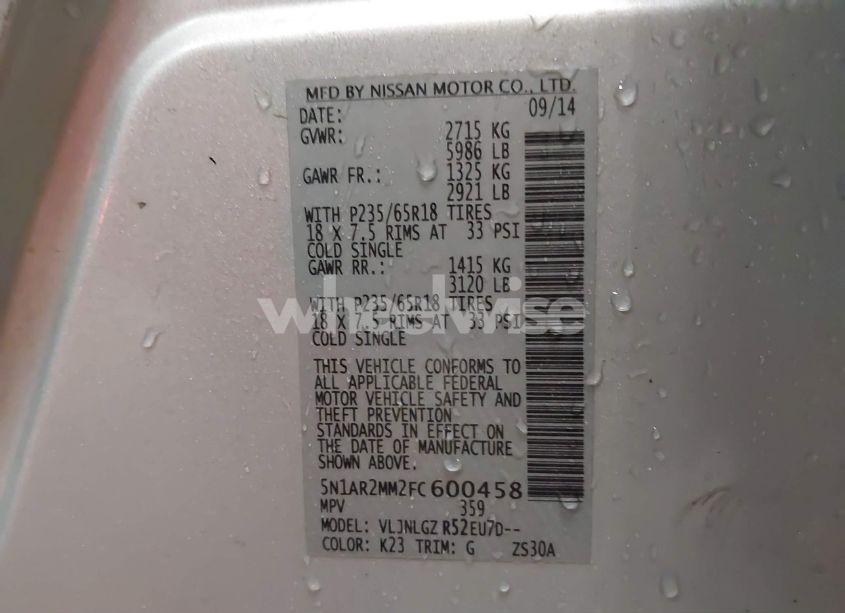 Photo 9 of 2015 Nissan Pathfinder SL (VIN 5N1AR2MM2FC600458)