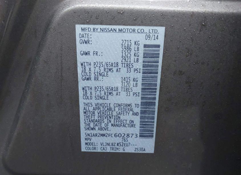 Photo 9 of 2015 Nissan Pathfinder S (VIN 5N1AR2MM2FC602873)