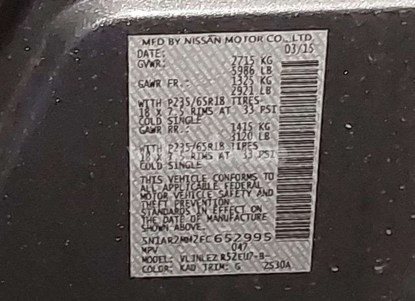 Photo 9 of 2015 Nissan Pathfinder PLATINUM/S/SL/SV (VIN 5N1AR2MM2FC652995)