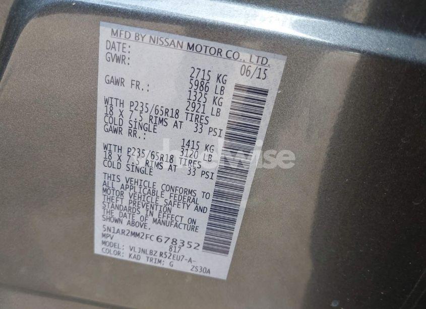 Photo 9 of 2015 Nissan Pathfinder S (VIN 5N1AR2MM2FC678352)