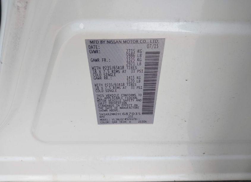 Photo 9 of 2015 Nissan Pathfinder SL (VIN 5N1AR2MM2FC687035)