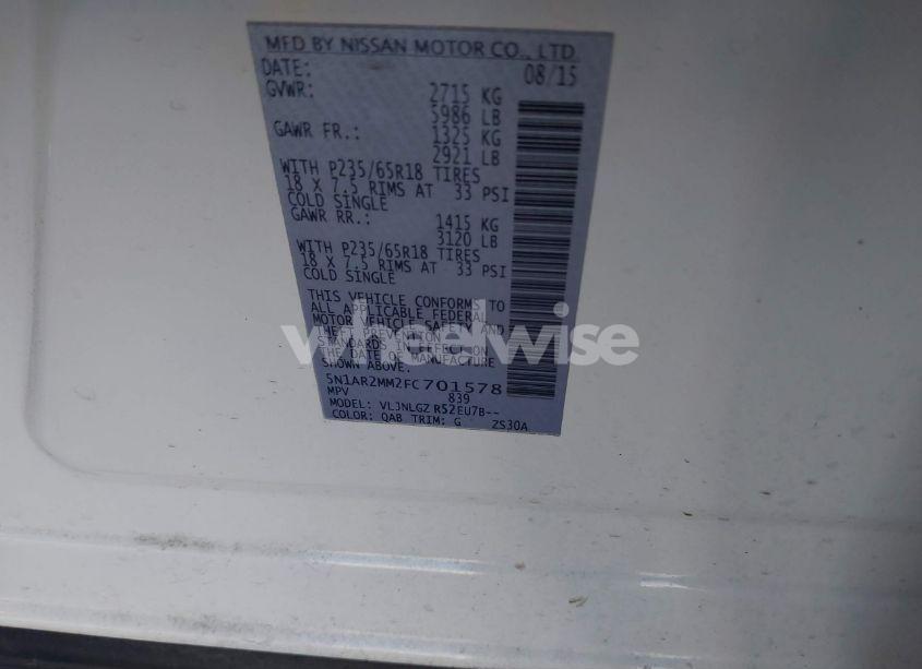 Photo 9 of 2015 Nissan Pathfinder SL (VIN 5N1AR2MM2FC701578)