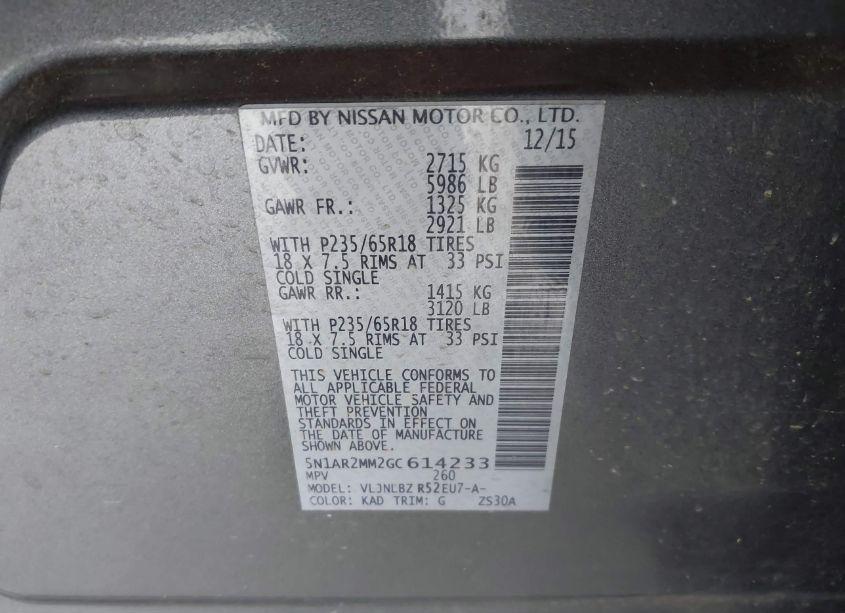 Photo 9 of 2016 Nissan Pathfinder S (VIN 5N1AR2MM2GC614233)