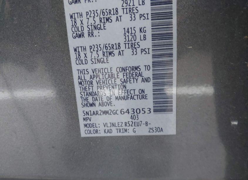 Photo 9 of 2016 Nissan Pathfinder PLATINUM/S/SL/SV (VIN 5N1AR2MM2GC643053)