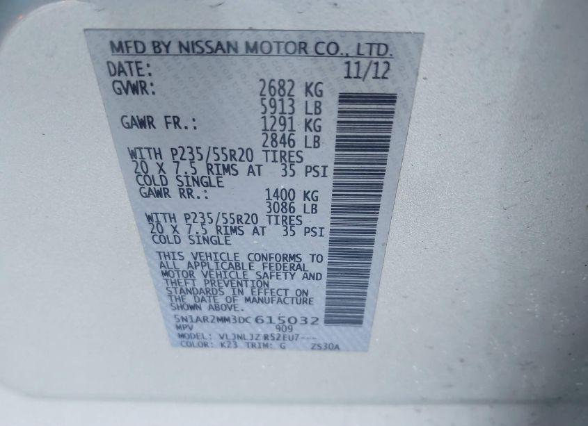 Photo 9 of 2013 Nissan Pathfinder PLATINUM (VIN 5N1AR2MM3DC615032)