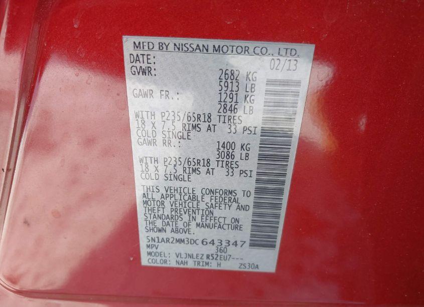 Photo 9 of 2013 Nissan Pathfinder SV (VIN 5N1AR2MM3DC643347)