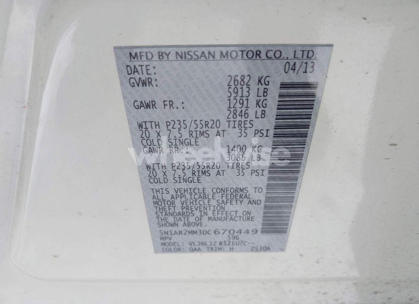 Photo 9 of 2013 Nissan Pathfinder PLATINUM (VIN 5N1AR2MM3DC670449)